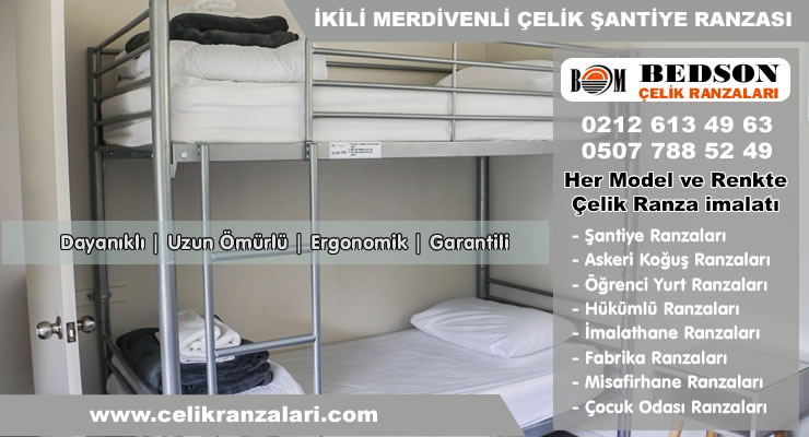 Şantiye Tipi Merdivenli İkili Çelik Ranza